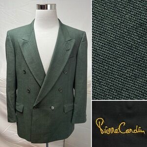 Pierre Cardin Vintage Men's 42R Olive Double Breasted Blazer Jacket